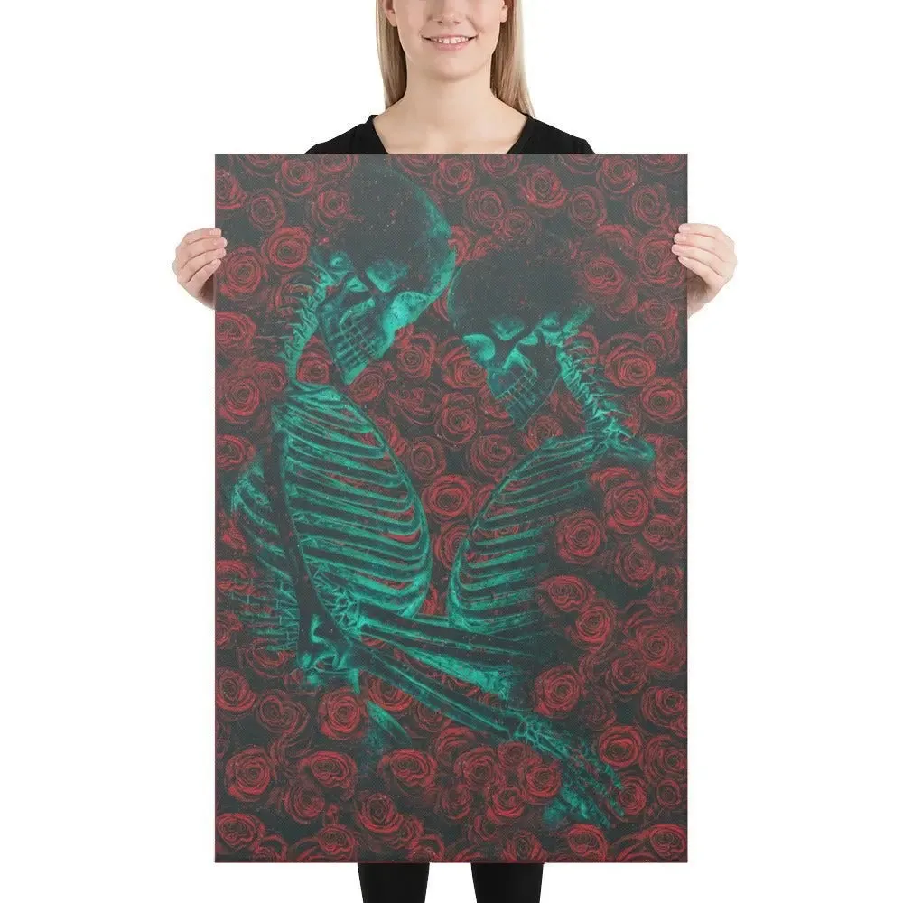 Eternal Embrace – Skeletons in Love Canvas Print