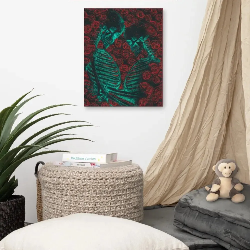 Eternal Embrace – Skeletons in Love Canvas Print