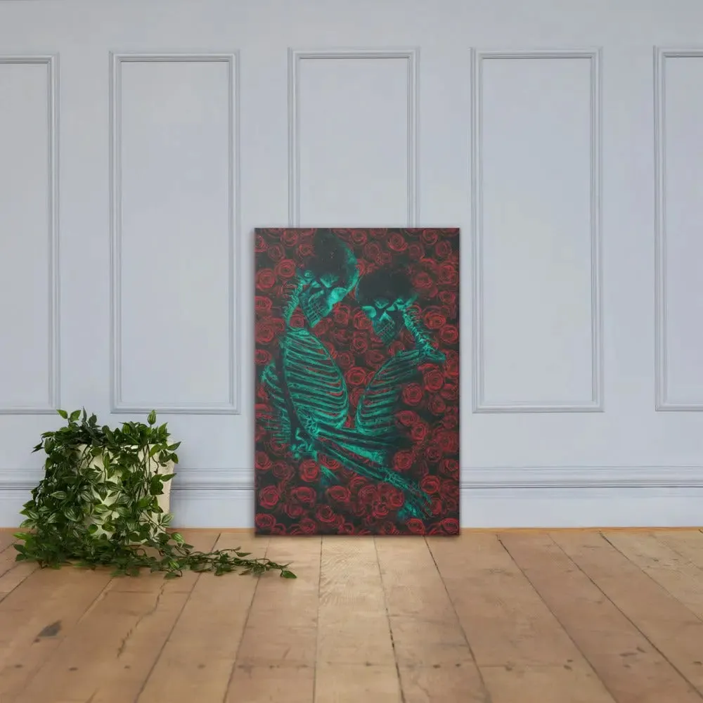 Eternal Embrace – Skeletons in Love Canvas Print