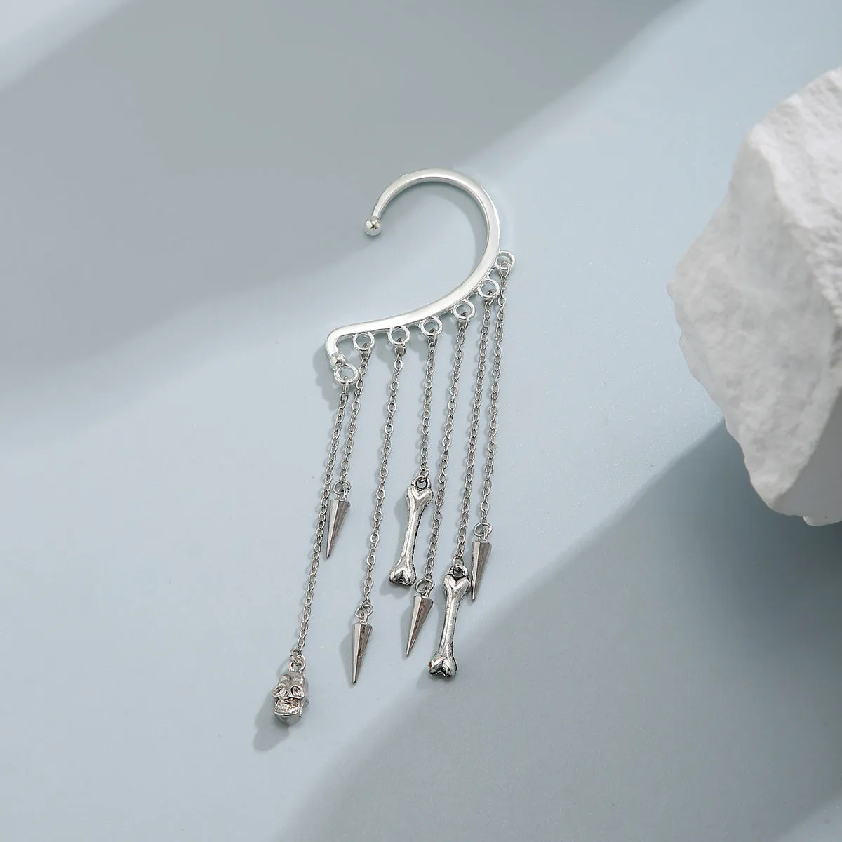 Europe and America Cross Border Ornament Gothic Style Ghost Bone Festival Halloween Ear Clip No Pierced Skull Tassel Ear Hanging