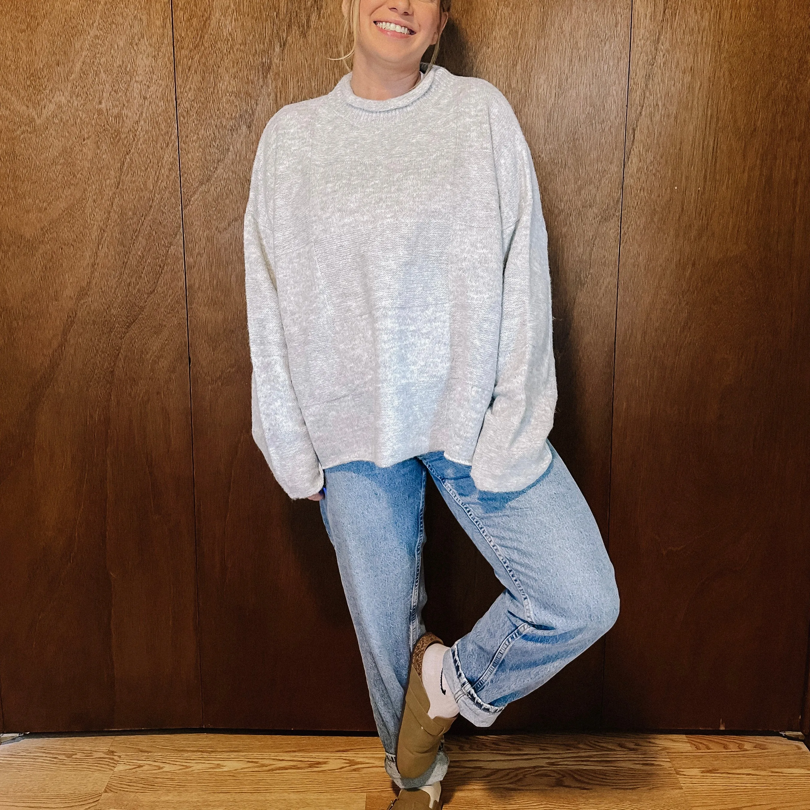 Fall Capsule Mock Neck Sweater - Heather Grey