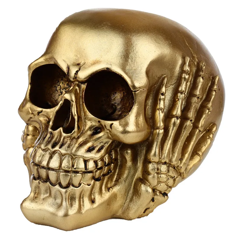 Fantasy See No Hear No Speak No Evil Set of 3 Gold Punk Skull Ornaments