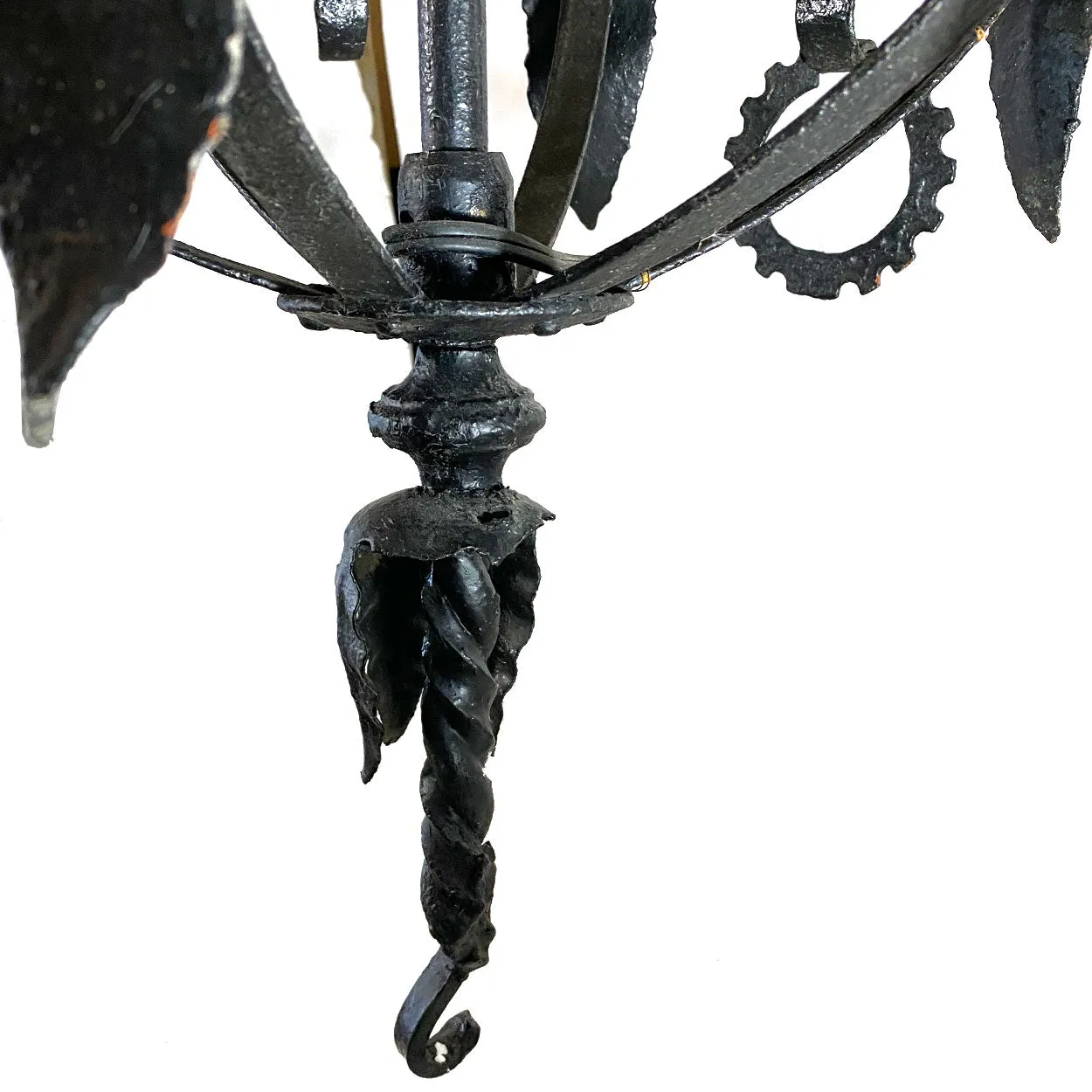 Fine Large American Wrought Iron Three-Light Hanging Pendant Lantern