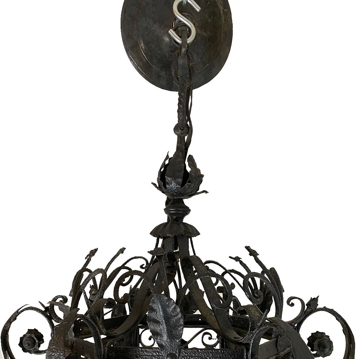 Fine Large American Wrought Iron Three-Light Hanging Pendant Lantern