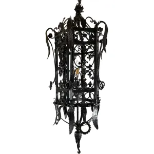 Fine Large American Wrought Iron Three-Light Hanging Pendant Lantern