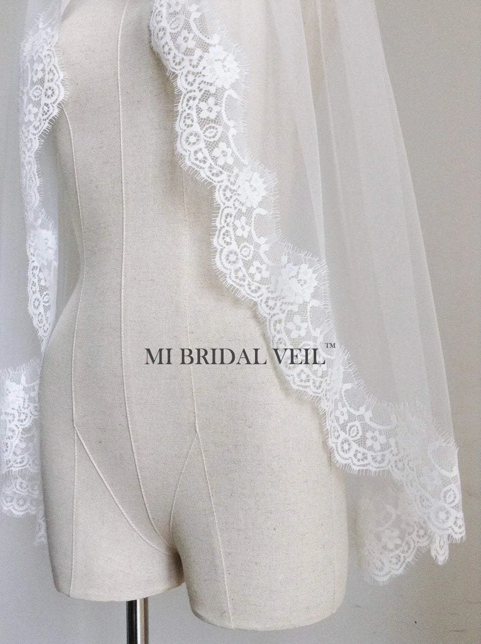 Fingertip Wedding Veil, Eyelash Rose Bridal Lace Veil, Mi Bridal