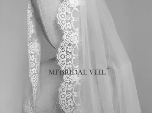 Fingertip Wedding Veil, Eyelash Rose Bridal Lace Veil, Mi Bridal