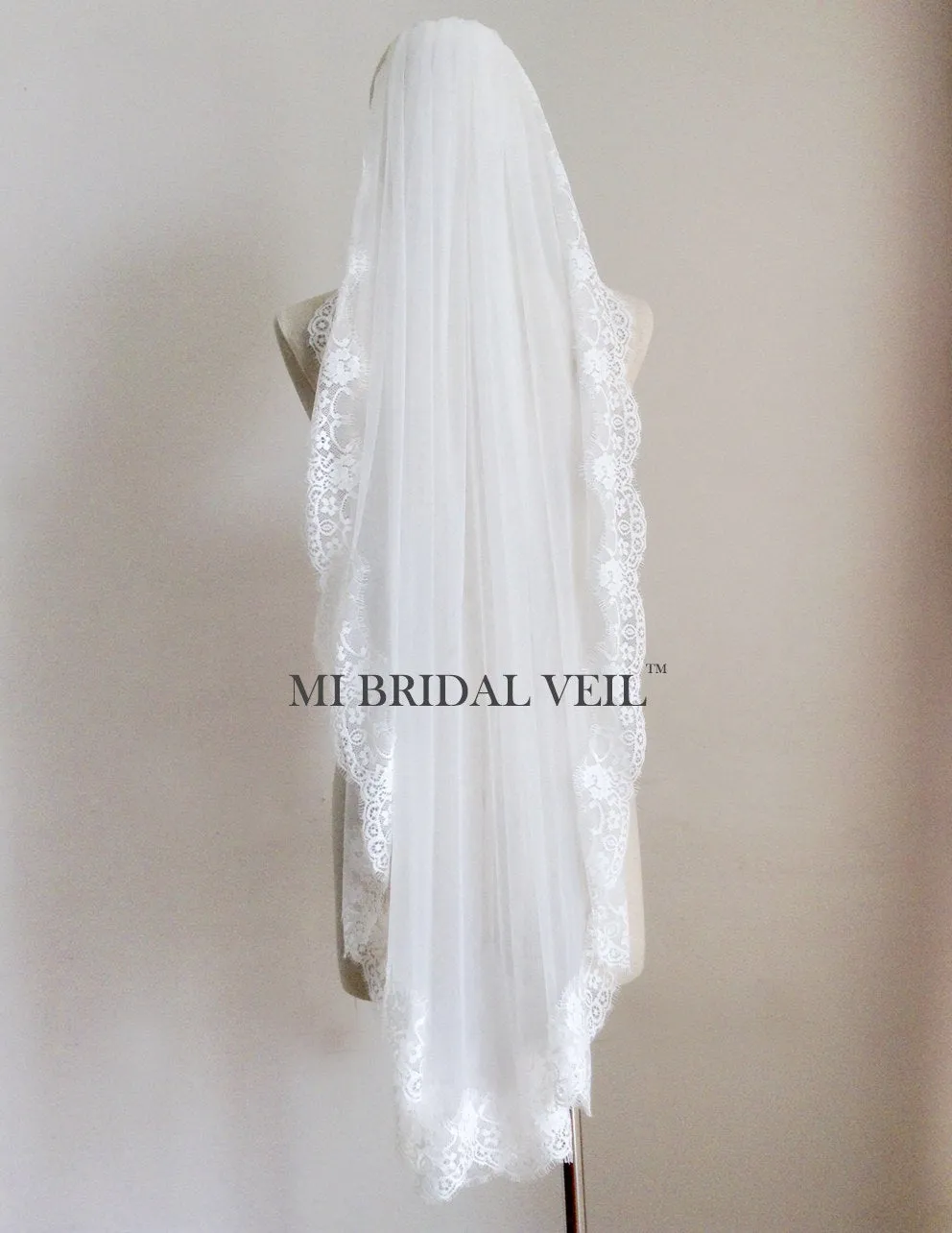 Fingertip Wedding Veil, Eyelash Rose Bridal Lace Veil, Mi Bridal