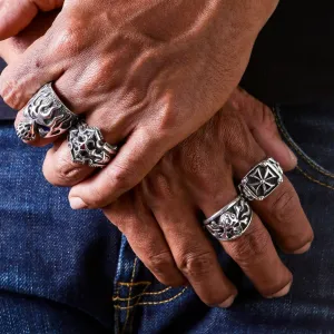 Flame Skull Crossbones Sterling Silver Ring