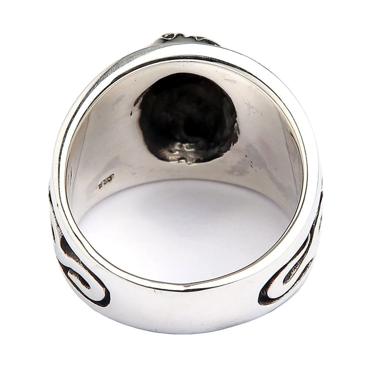 Flame Skull Crossbones Sterling Silver Ring