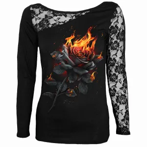 FLAMING ROSE - Lace One Shoulder Top Black