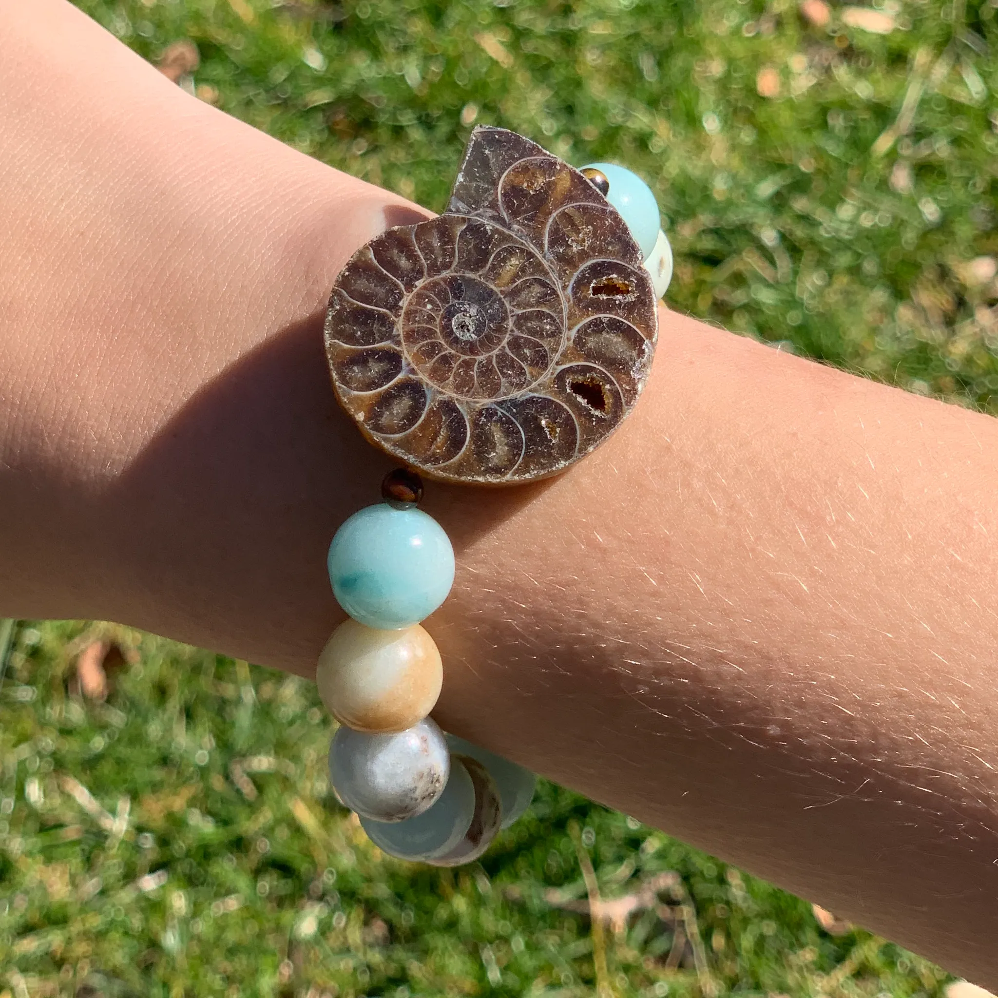 Flower Amazonite and Nautilus Shell Bracelet