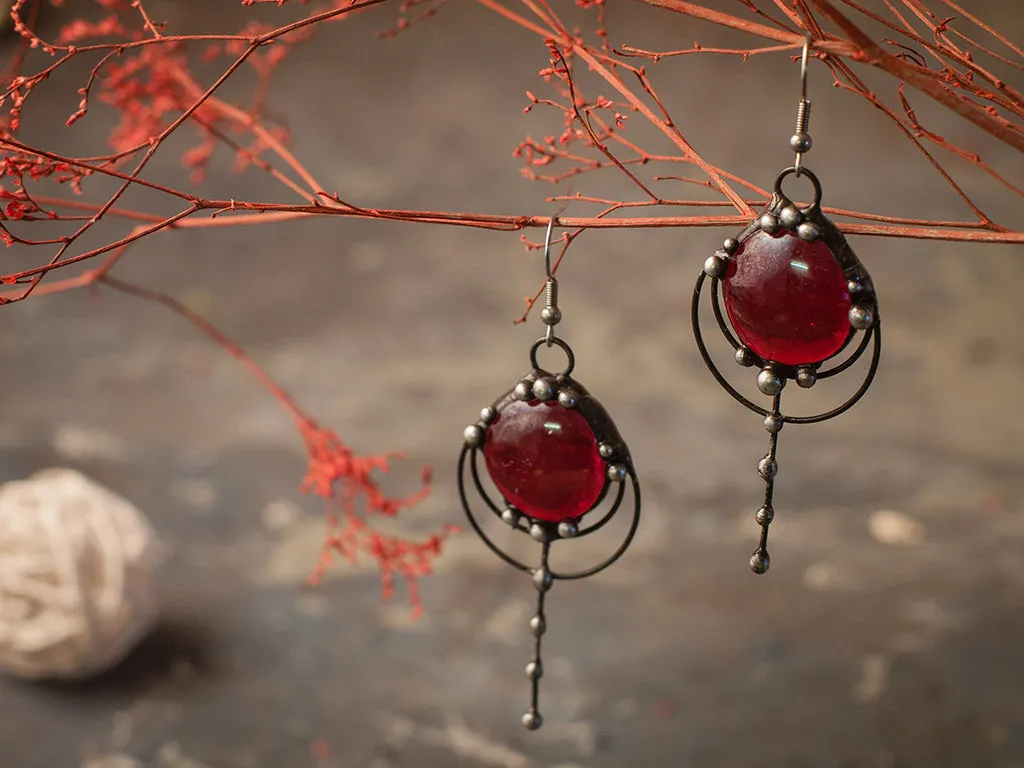 Forest drops earrings - red