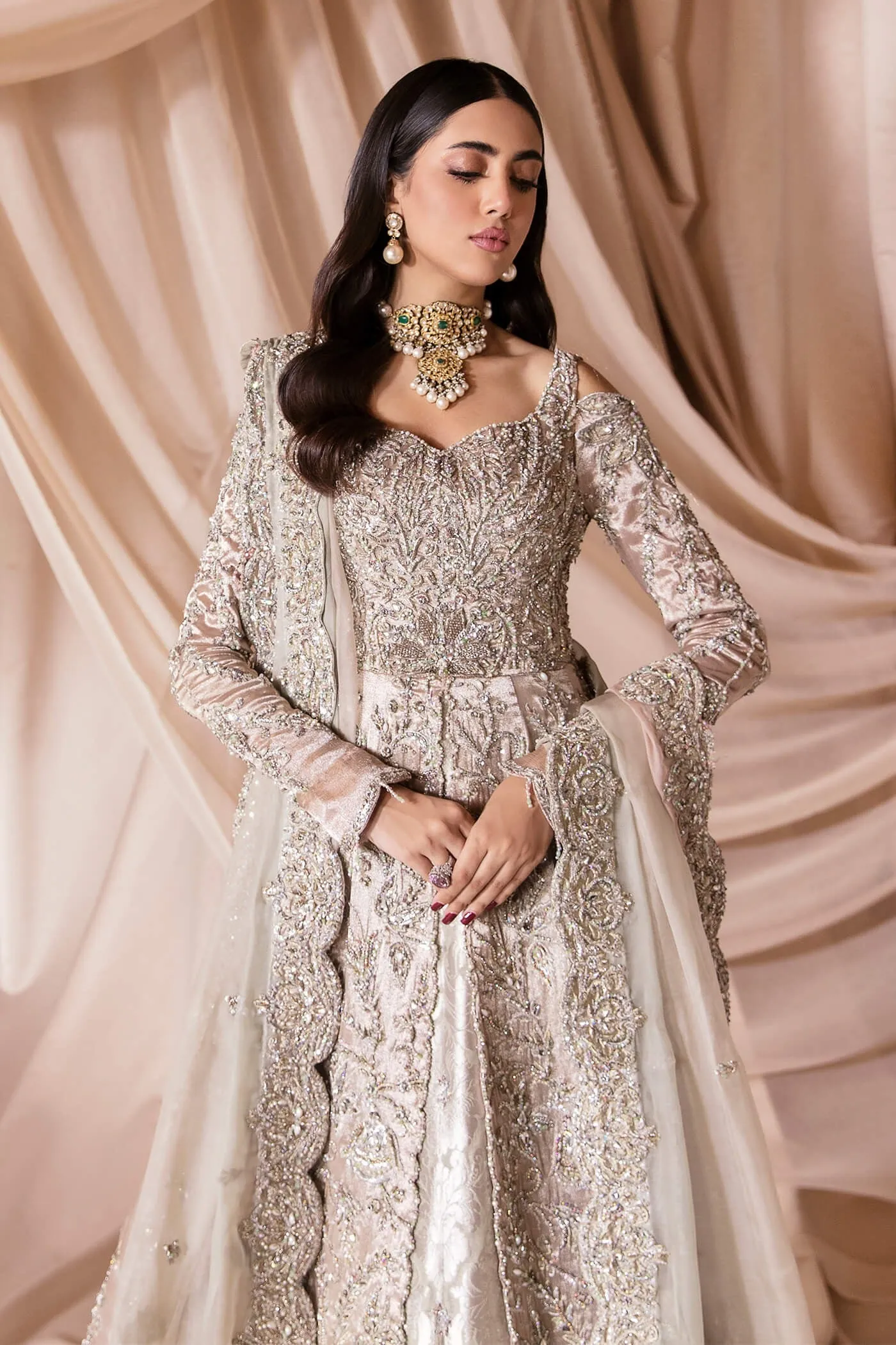 French Satin Lehenga Gown Pakistani Wedding Dresses