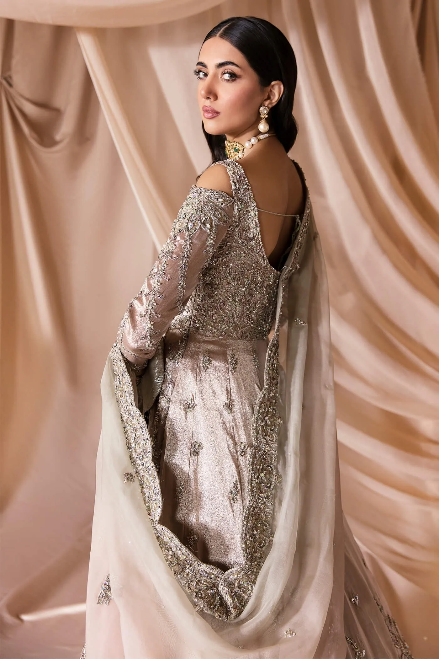French Satin Lehenga Gown Pakistani Wedding Dresses