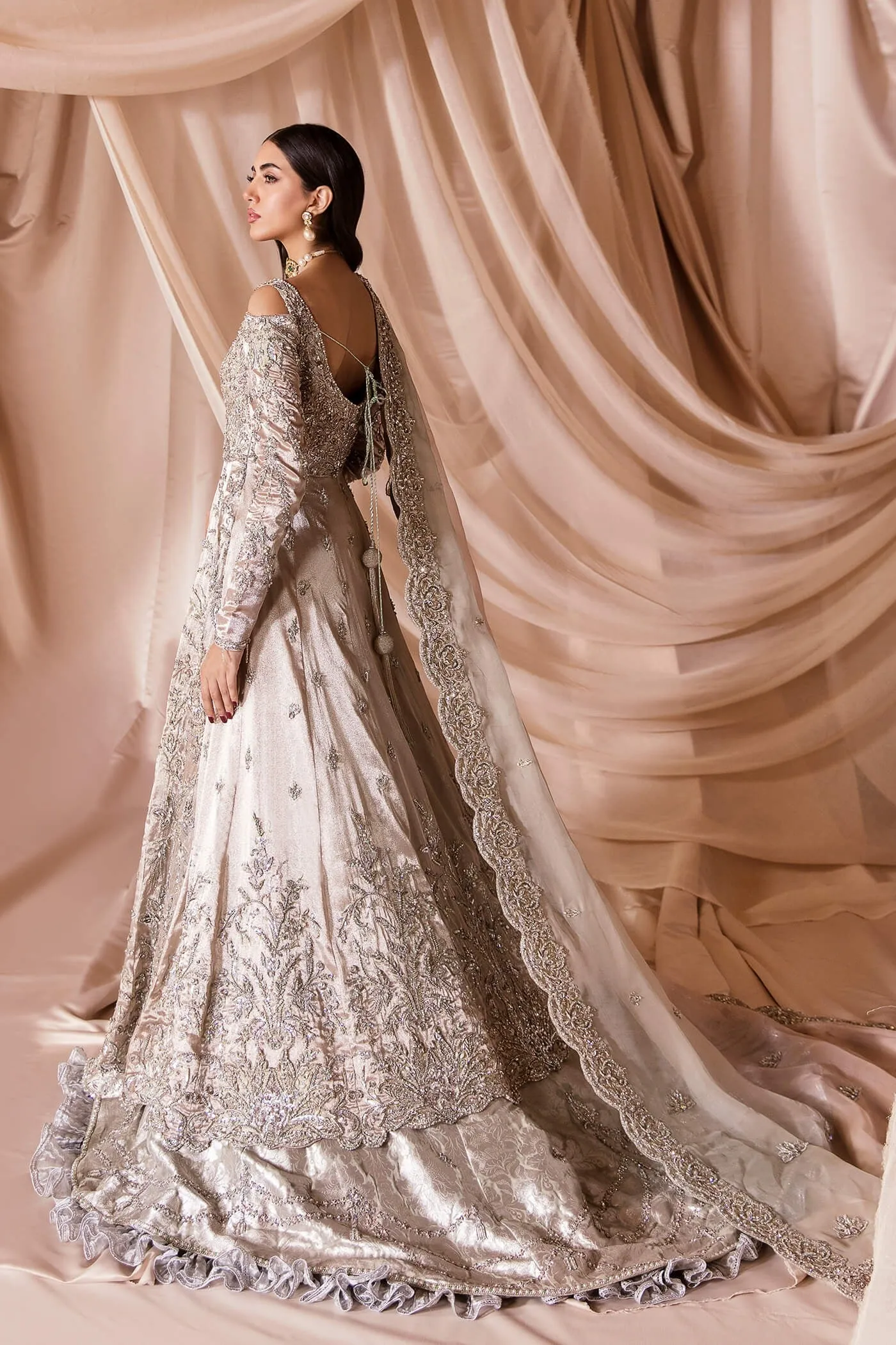 French Satin Lehenga Gown Pakistani Wedding Dresses