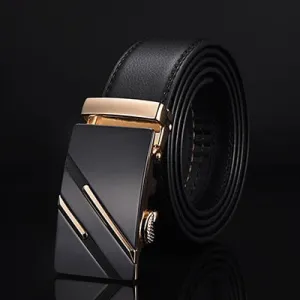 Genuine Leather Men Strap Belts  Automatic Buckle Black Belt