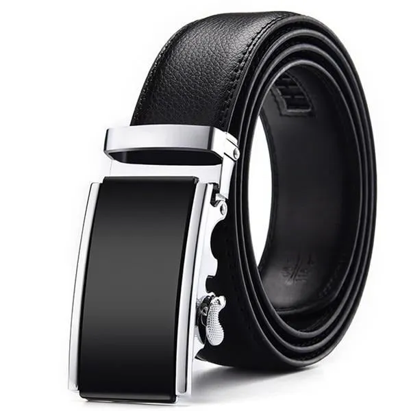 Genuine Leather Men Strap Belts  Automatic Buckle Black Belt