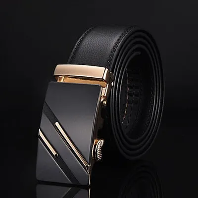 Genuine Leather Men Strap Belts  Automatic Buckle Black Belt
