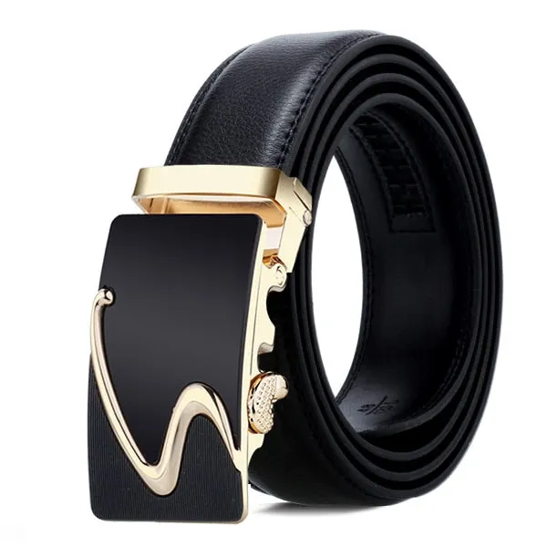 Genuine Leather Men Strap Belts  Automatic Buckle Black Belt