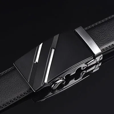 Genuine Leather Men Strap Belts  Automatic Buckle Black Belt
