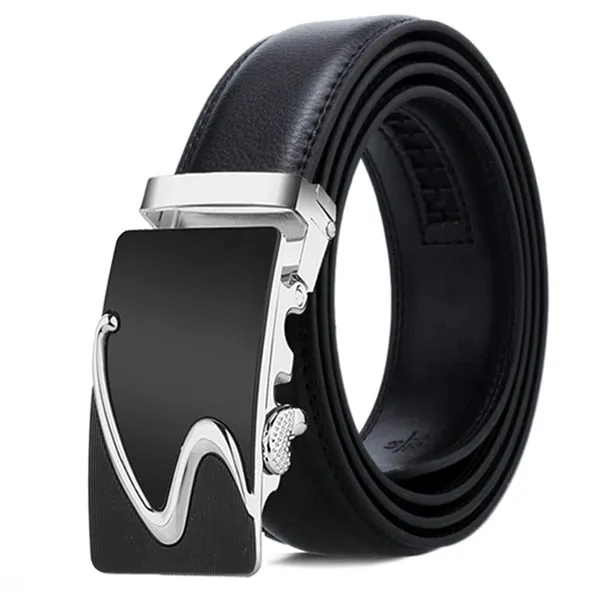 Genuine Leather Men Strap Belts  Automatic Buckle Black Belt