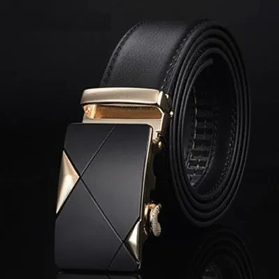 Genuine Leather Men Strap Belts  Automatic Buckle Black Belt