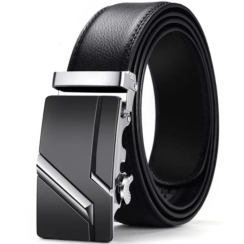 Genuine Leather Men Strap Belts  Automatic Buckle Black Belt