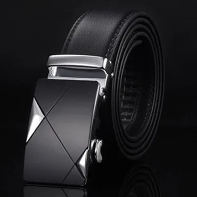 Genuine Leather Men Strap Belts  Automatic Buckle Black Belt