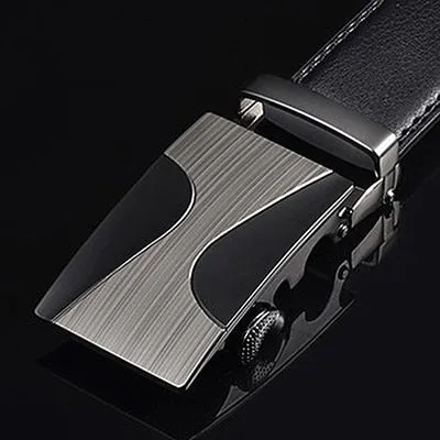 Genuine Leather Men Strap Belts  Automatic Buckle Black Belt