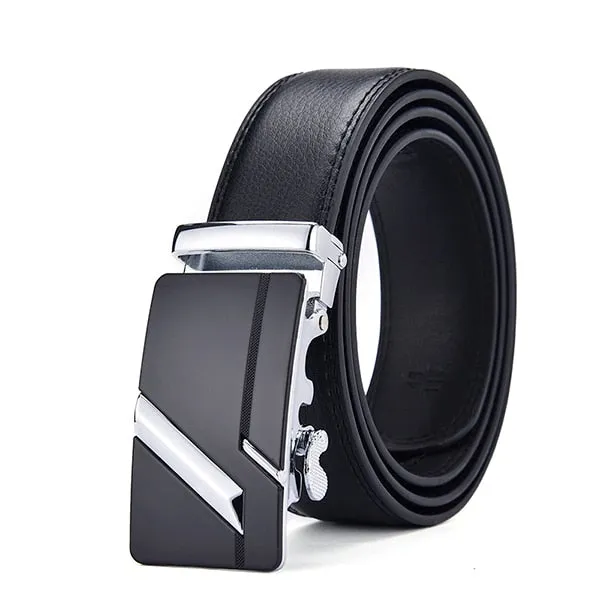 Genuine Leather Men Strap Belts  Automatic Buckle Black Belt