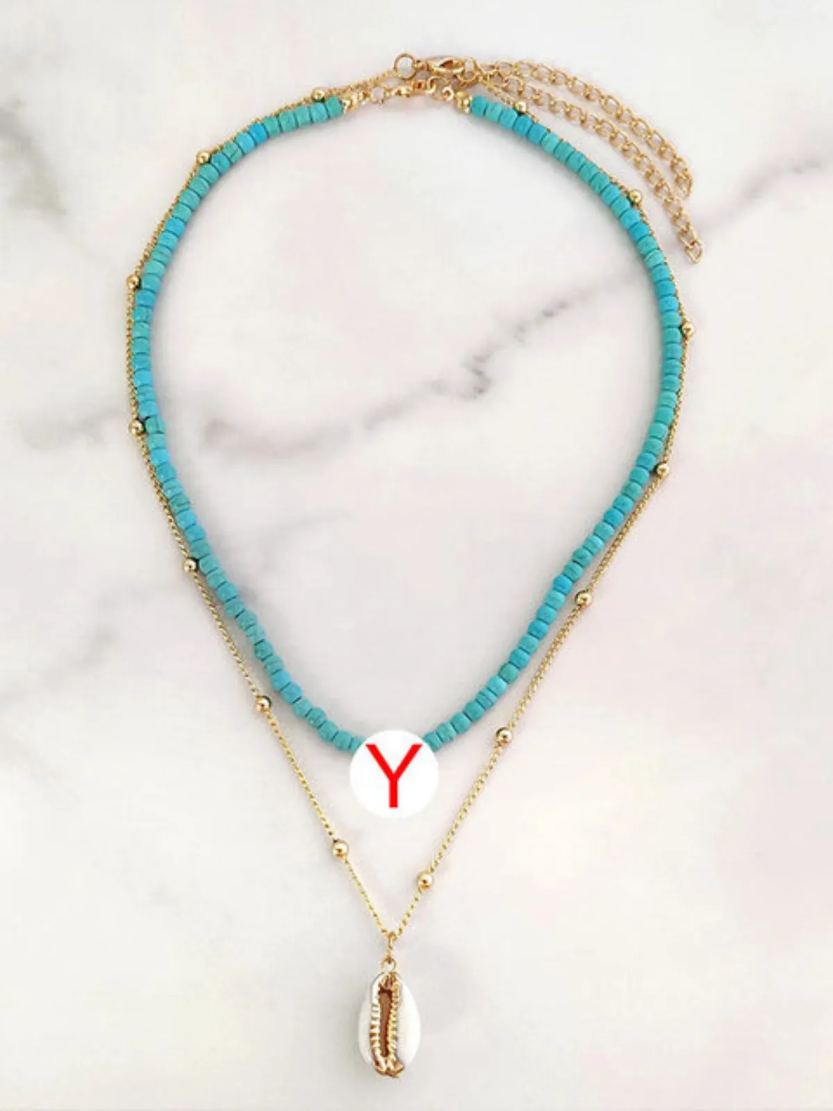 Girls Spell It Out Turquoise Beaded Initial Necklace