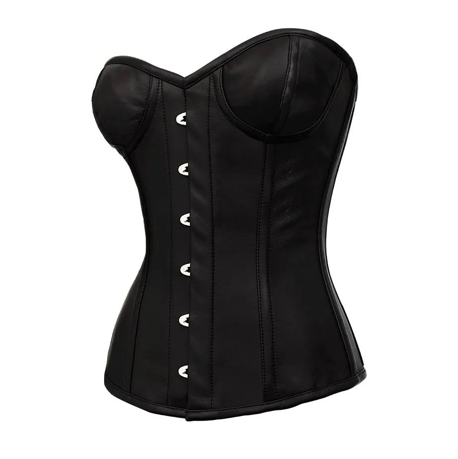 Girrourd Real Leather Overbust Gothic Corset With Cups