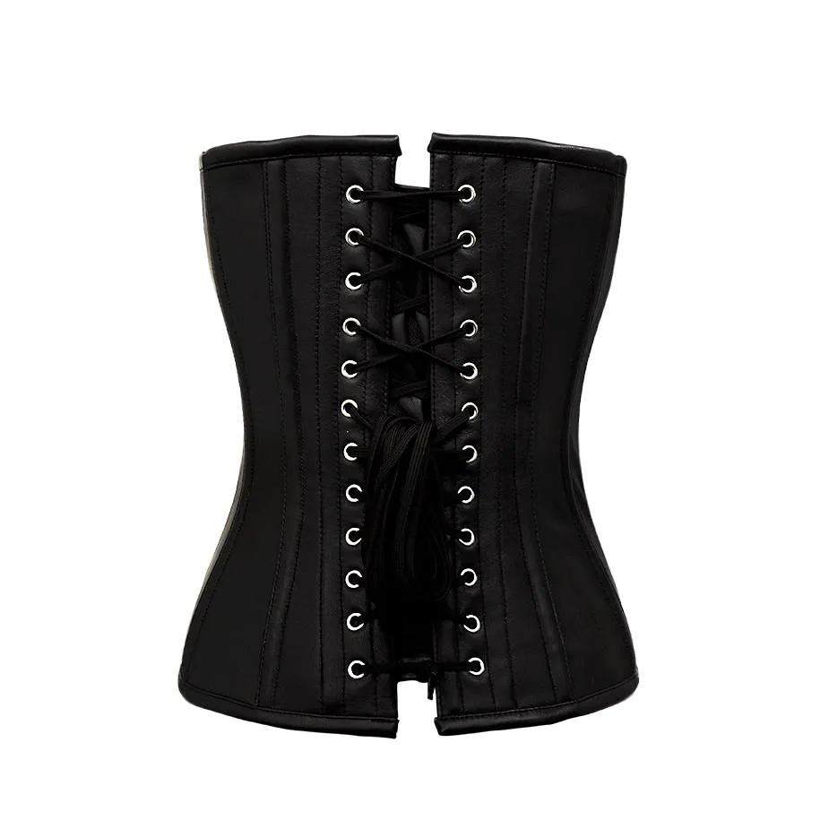 Girrourd Real Leather Overbust Gothic Corset With Cups