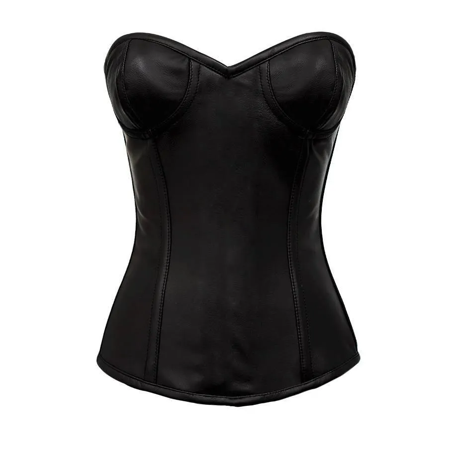Girrourd Real Leather Overbust Gothic Corset With Cups