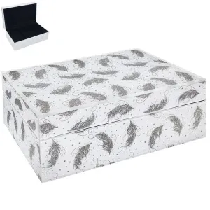Glitter Feather Jewellery Box White and Silver