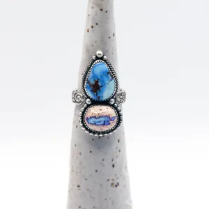 Goddess Ring ~ Golden Hill Turquoise & Mexican Fire Opal / U.S. Size 7