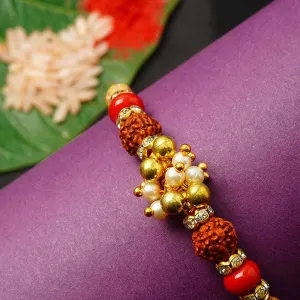 Gold Beaded Rudraksh Rakhi