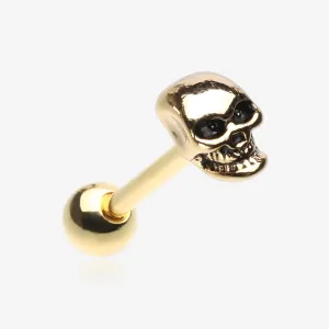 Golden Apocalyptic Skull Steel Barbell Tongue Ring