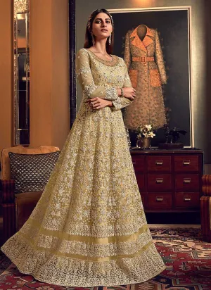 Golden Cream Heavy Embroidered Gown Style Anarkali Suit