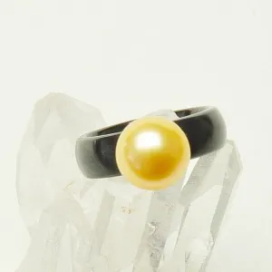 Golden South Sea Pearl on Zirconia Ceramic Band