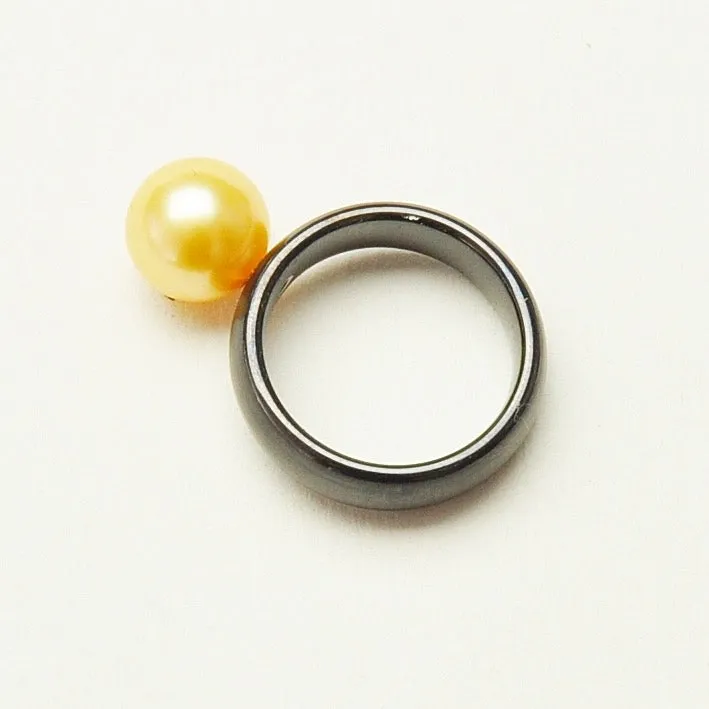 Golden South Sea Pearl on Zirconia Ceramic Band