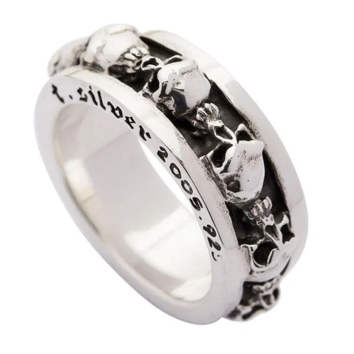 Goth Stack Skull Sterling Silver Biker Ring