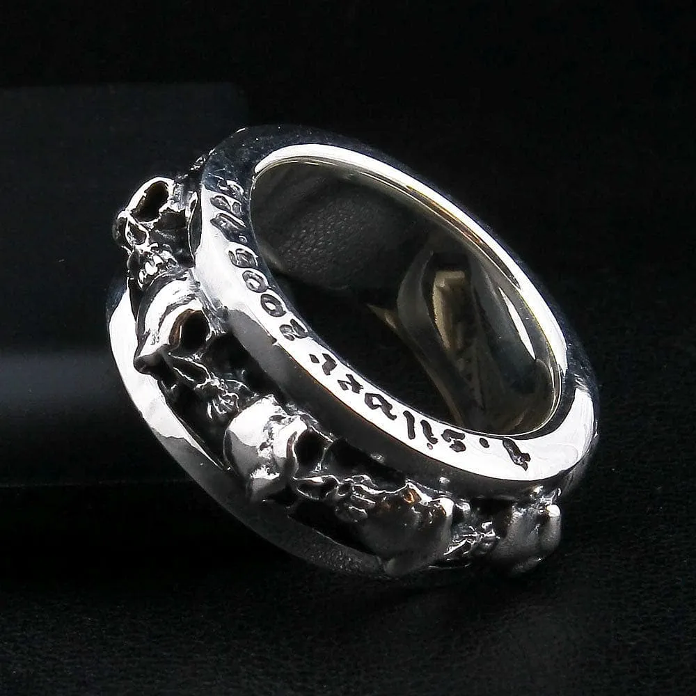 Goth Stack Skull Sterling Silver Biker Ring