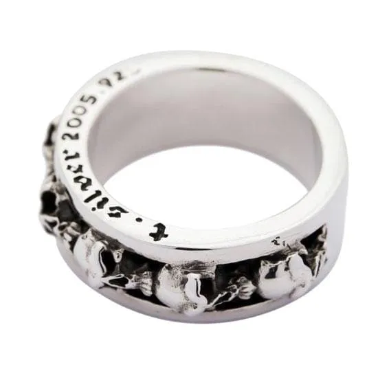 Goth Stack Skull Sterling Silver Biker Ring
