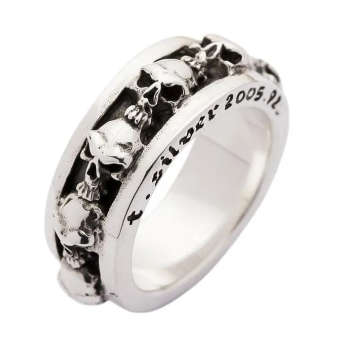 Goth Stack Skull Sterling Silver Biker Ring