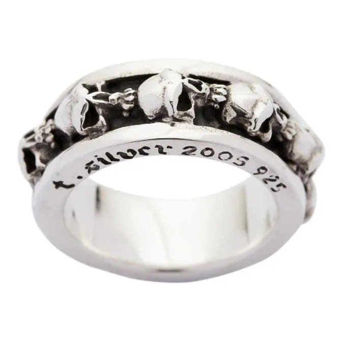 Goth Stack Skull Sterling Silver Biker Ring