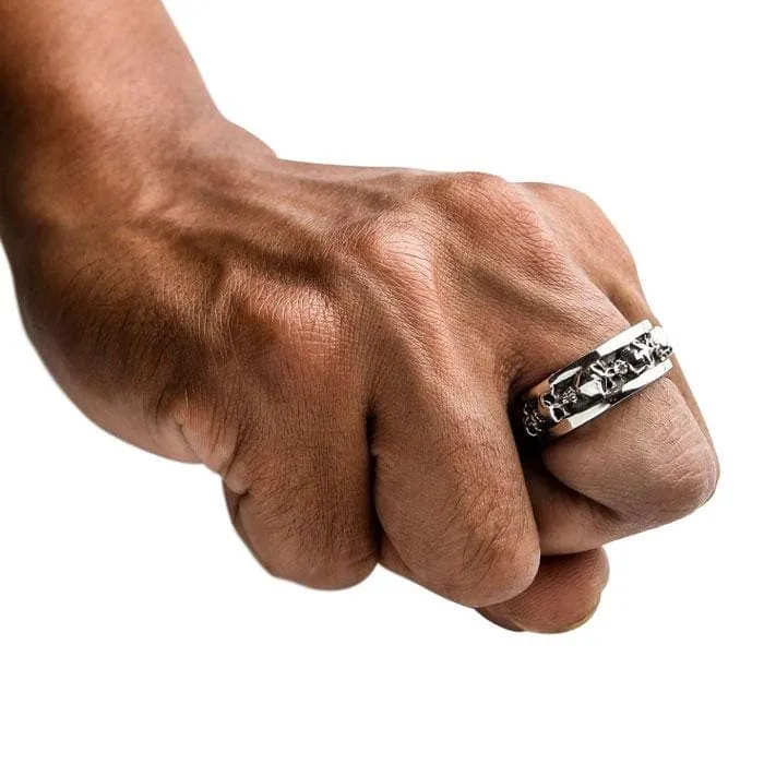 Goth Stack Skull Sterling Silver Biker Ring
