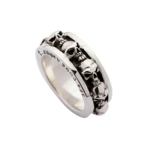 Goth Stack Skull Sterling Silver Biker Ring