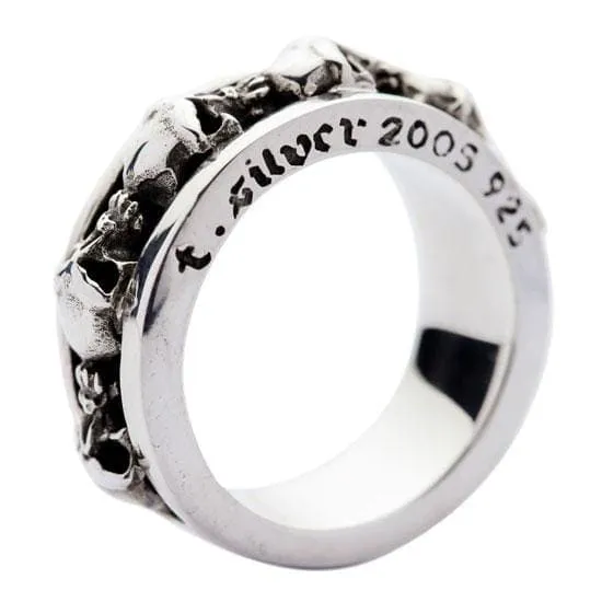 Goth Stack Skull Sterling Silver Biker Ring